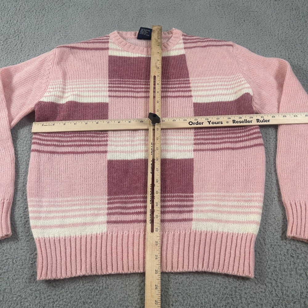 Vintage Mi Ki Sweater Womens 44 Pink Plaid Wool Blend Crewneck Knit Pullover - Picture 4 of 15
